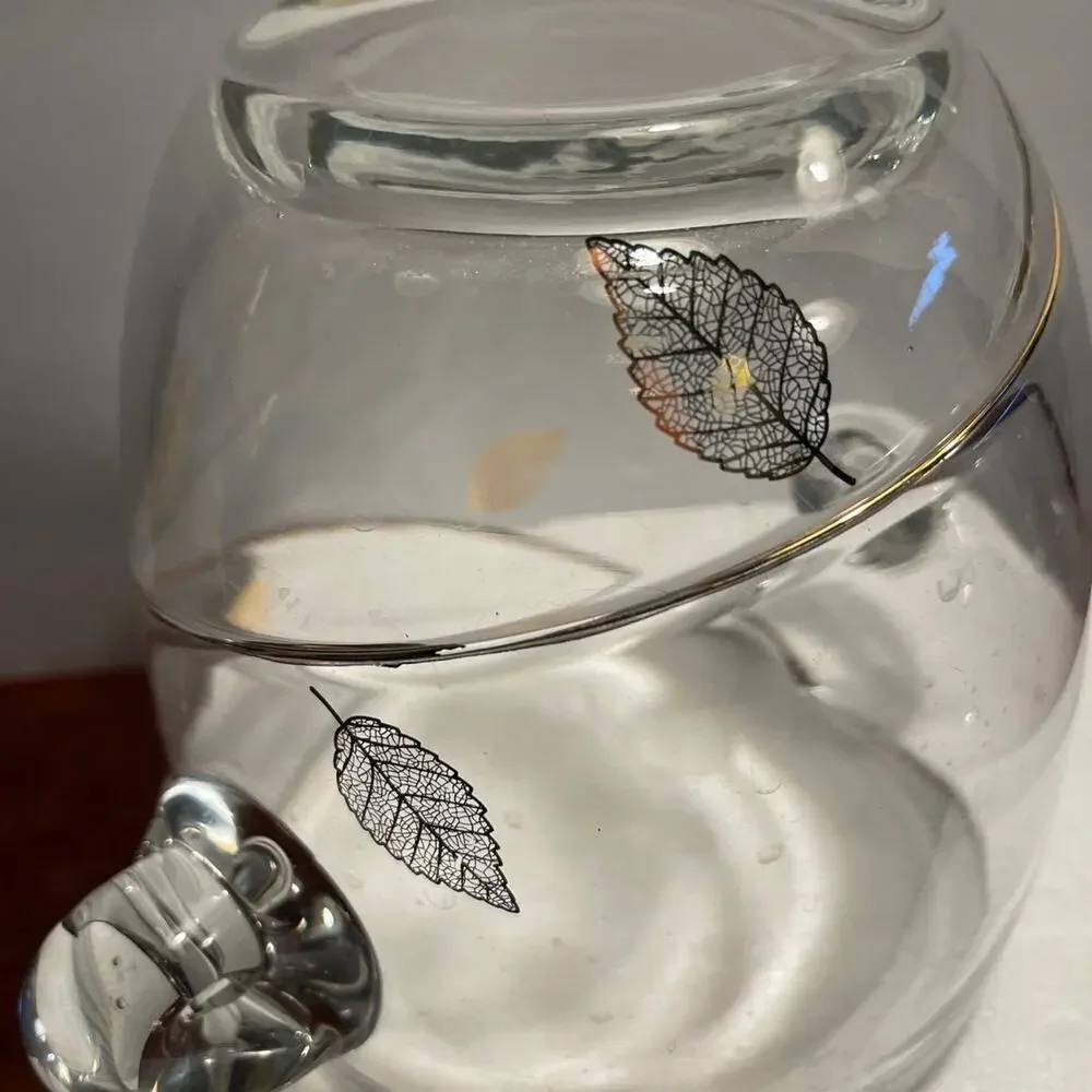 Vintage Crystal glass ice bucket gold Leaf design cocktail party